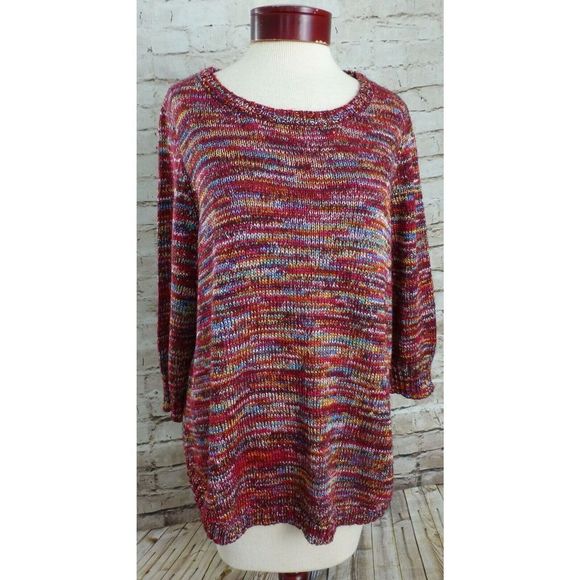 Colorful  Red Blue Green Yellow White Striped Sweater Women's Size Large XL - Picture 1 of 5